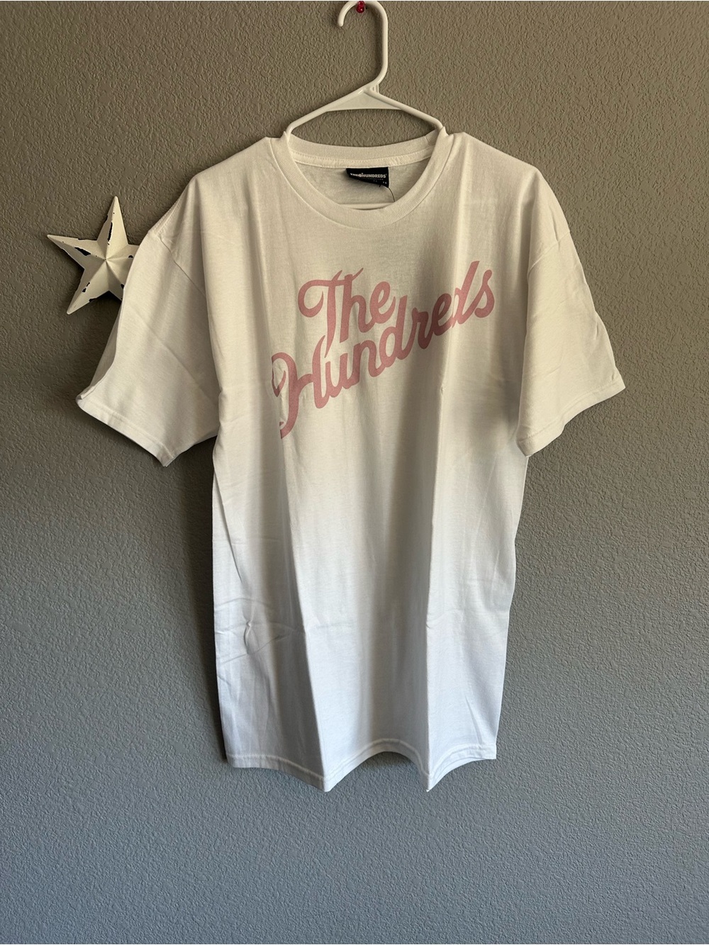The Hundreds Men’s White T‑Shirt with Pink Script Logo